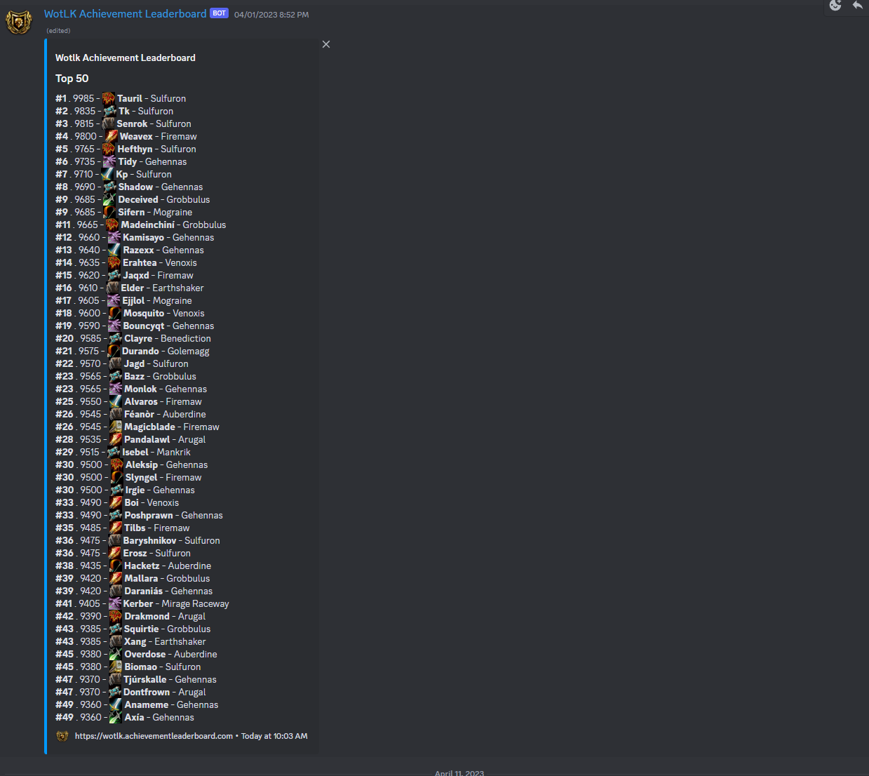 Discord leaderboard command preview